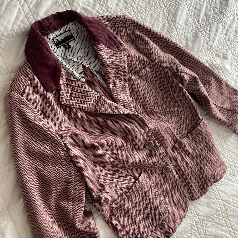 Herringbone blazer, women’s Brooklyn Industries, sz 10, corduroy patches maroon